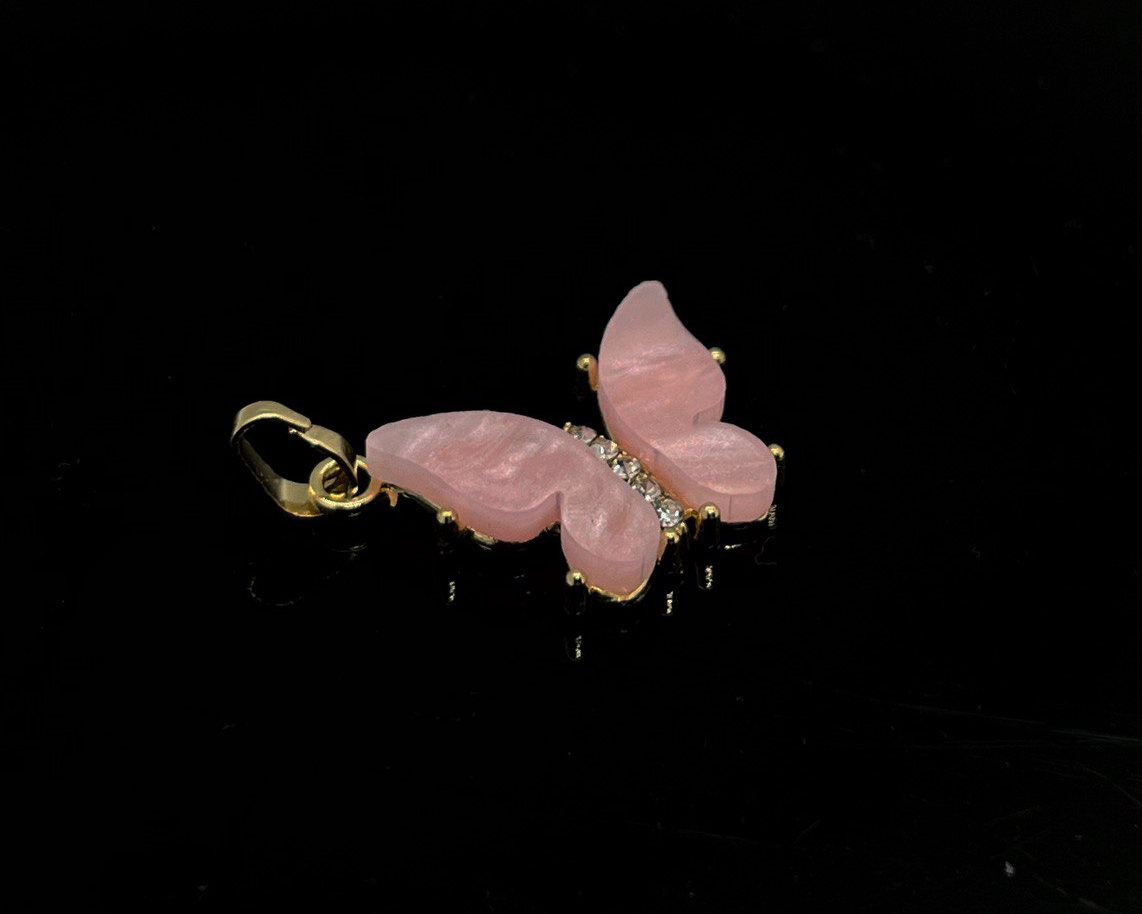 Подвеска Бабочка нежно-розовая с фианитами цвет золото размер 21*14мм