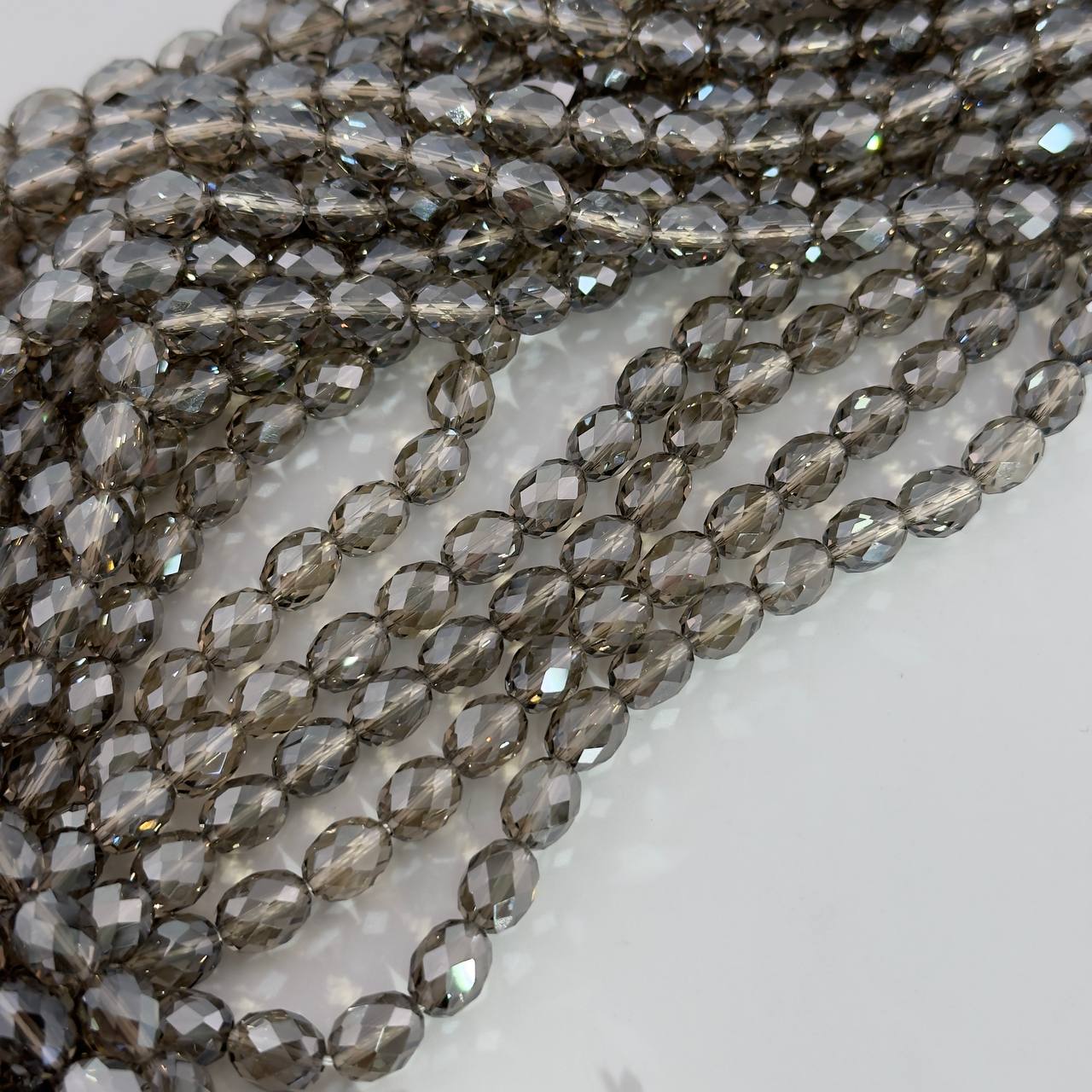 Бусины стеклянные форма бочонок размер 8*10мм цвет серый